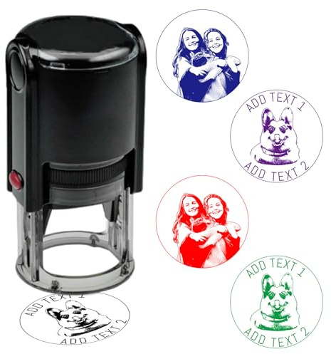 Stempel Personalisiert Individueller Fotostempel Mit Logo und Text Logostempel Individueller Firmenlogo Rund Stempel lehrerstempel Schule Büro Selbstfärbend– 4 Verschiedene Größen – 5 Tintenfarben