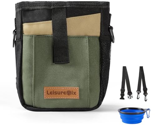 Leisuremix Leckerli-Beutel Leckerlitasche für Hunde zum umhängen, Gassi Tasche Bauchtasche Hundetraining wasserdicht Schwarz & Grün