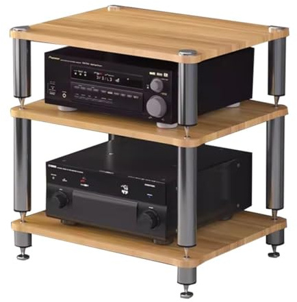 Easnuroz Meuble Audio HIFI Support Pour Tourne-disques HIFI 2/3/4 Étages HiFi Racks And Stands Audio Rack Cabinet AV Shelf TV Table Pour Ampli/Table Tournante/Sky Box/Printer(Wood color,60*48*57cm(3Ti
