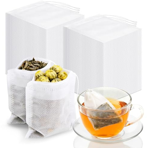 Lot de 400 Sachets de Thé à Remplir 7×9 cm, Filtres Jetables en Papier avec Cordon, Pratiques et Propres, Idéals pour Thé en Vrac, Infusions, Matcha, Café, Cuisine - 4 x 100 Pièces