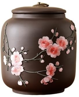 SDA287MZ Récipients À Thé Grande boîte à thé rétro en Argile Violette avec Couvercle, Pot créatif en Forme de Fleur de Prunier for thé, café, Noix et Herbes Boîte À Thé