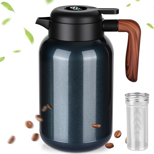 LustLocke Termo 2 Litros con Indicador de Temperatura, Termo con Filtro de Té 100% Hermético y a Prueba de Fugas, Jarra Térmica para Leche, Té & Café
