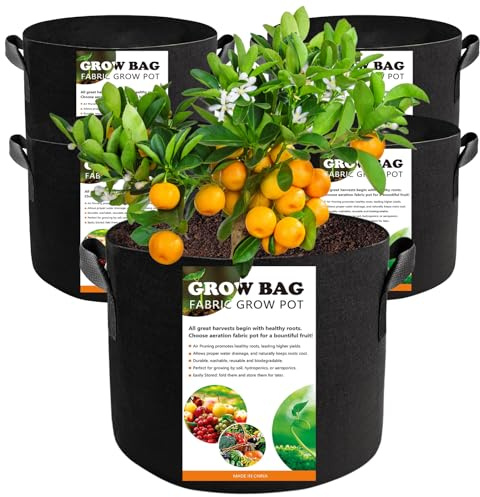 COKIELE 5 Stück 25L Stofftöpfe, Pflanzsack aus Vlies Stoff mit Griffe, Schwerlast 300G Verdickter und Belüfteter Pflanztasche für Kartoffeln, Tomaten und Erdbeeren, Blumen