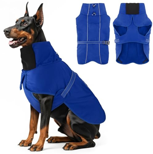 Warme Hundemäntel, wasserdichte Reflektierende Hundejacke, Winddichter Wintermantel mit Hohem Kragen Weichem Fleecefutter, Verstellbare Passform Hunde Hundemantel Für mittelgroße bis große Rassen