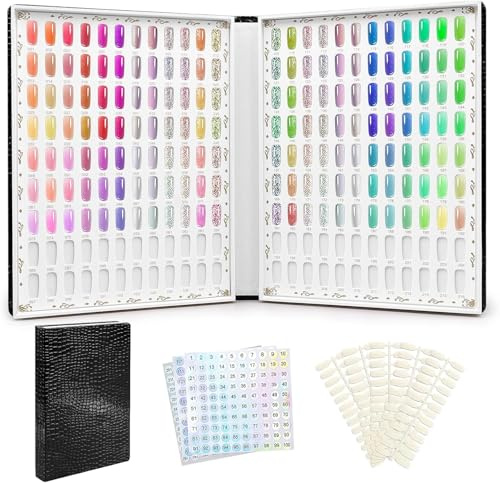 216 Colour Nail Display Book, Numbered Nail Swatch Book with 240 Tips | Removable Nail Tips for Gel Polish Collections, Client Colour Comparison, Salon Display, DIY Organisation and Compact Storage