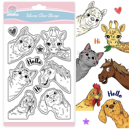 GLOBLELAND Spähendes Tier Clear Stamp Für Scrapbooking Katze Hund Silikonstempel Giraffen Alpakas Transparenter Stempel Für Kartenherstellung DIY Prägen Journaling