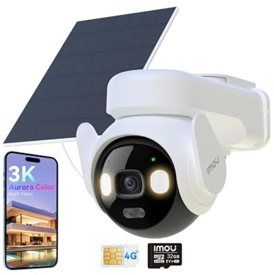 Imou 4G LTE Caméra Solaire + Carte SIM, Vision Nocturne Couleurs de Jour | 3K(5MP) Camera Extérieur sans Fil, AOV 24/7 Enregistrement, Détection de Personnes et Véhicules, IP66, Micro SD 32Go Incluse