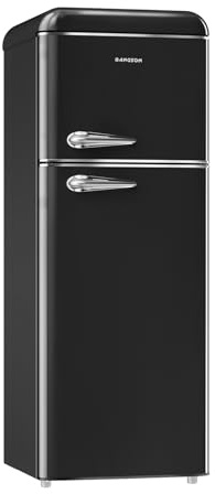 BANGSON 7.5 Cu.Ft Retro Refrigerator with Top Freezer, 2 Door Apartment Fridge, Adjustable Thermostat, Refrigerator for Office, Kitchen, and Home, Black