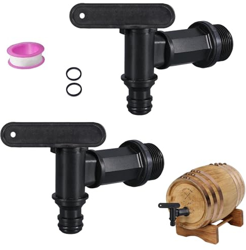 Auslaufhahn für Regentonne,2PCS Kunststoff Wasserhahn für Regentonne,Wasserhahn 3/4 Zoll Kunststoff Ersatzhahn mit Dichtungsmutter und Dichtungsband für Regeneimer,Tank,Gartenarbeit,Regenwassertonne