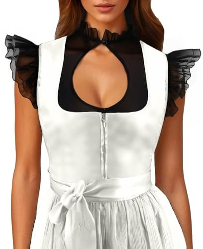 Generisch Dirndlbluse Transparent Dirndl Bluse Damen Flügelärmel Trachtenbluse Weiß Dirndlbluse Hochgeschlossen Kurzarm DirndlBlusen V Ausschnitt Trachtenbluse Trachten Oberteil für (Black, S)