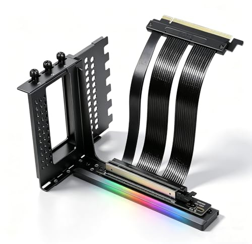 GIGA-MEGA PCIe X16 GEN5 högervinklad stigkabel PCIe 4.0 och 5.0 med GPU vertikal monteringsfäste för RTX4090, RTX5090D, RX7900XT, RX9070 ATX (16 cm GEN5 svart konsol V3)