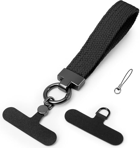 Niunisi Phone Strap Stretchy, Wrist Phone Lanyard Keychain Wristlet with 360° Rotatable Tether Tab for Women Men, Black