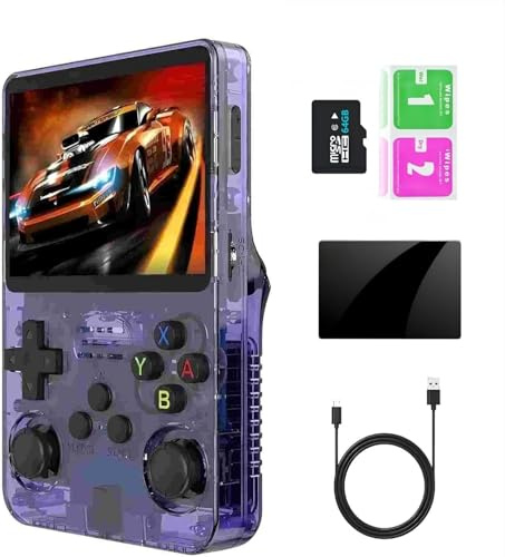 R36 Retro Handheld Game Console with 64GB Built-in 20,000+ Classic Video Games -Portable Gaming Console - Linux System - Rechargeable Battery - for Teens and Adults - Xmas Gift (Purple)