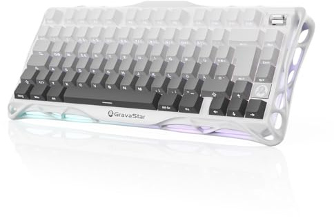 GravaStar Mercury K1 Mechanische Gaming Tastatur QWERTZ-Farbverlauf Weiß | 75% Gaming Keyboard mit Aluminiumgehäuse, Tri Mode, Hot Swap, Kabellos, Gasket Mount, RGB und deutschem Mechanical Tastaturen
