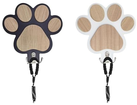 SIXHAOBU 2 Stück Hundegarderobe Holz, Hundegarderobe Ohne Bohren, Hundeleinenhalter Wand für Hundezubehör & Halsband, Dog Leash Holder for Wall, Schwarz, Weiß