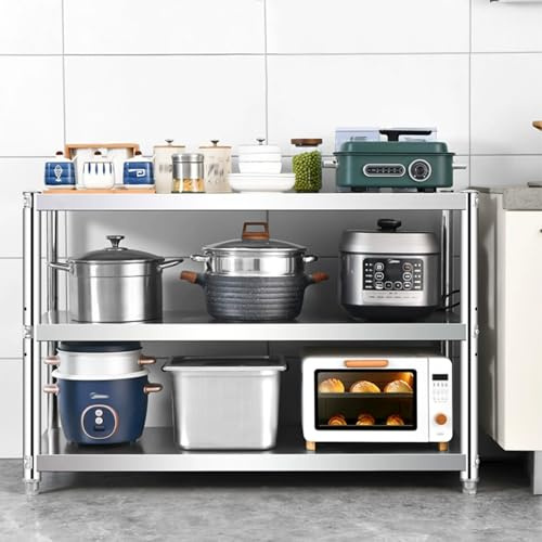 Scaffale da cucina a 3 ripiani in acciaio inox, ripiano in metallo per microonde, tavolo da lavoro, ufficio commerciale, garage, ristorante, 80 x 30 x 80 cm, ripiano di supporto