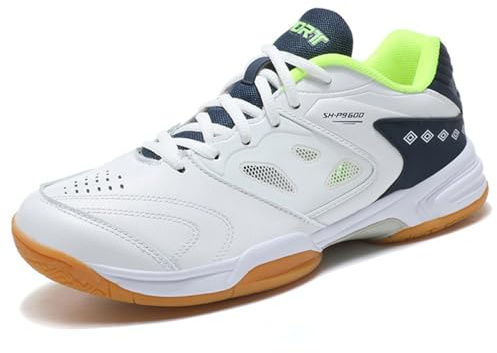Wizeny Scarpe da Badminton da Uomo Antiscivolo Leggere Scarpe da Allenamento campi da Interni Resistenti per Tennis Squash pallavolo,White Green,48 EU
