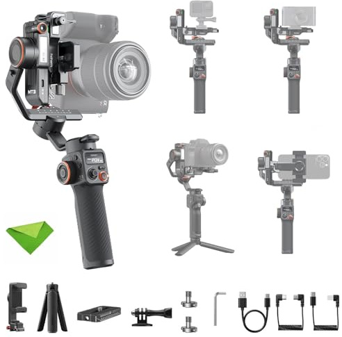 hohem iSteady MT3 Estabilizador Gimbal para cámara, Gimbal de 3 ejes para cámaras sin espejo (Mirrorless), compactas, de acción y smartphones; con luz de relleno CCT y RGB; carga útil de 1,4 kg(3 lbs)