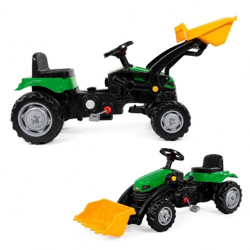 LEMODO Trettraktor ab 3 Jahre | Kinder Traktor| Traktor zum draufsitzen | Kindertraktor mit Kettenantrieb | Trampeltrecker mit Hupe | Trettrecker für drinnen und draußen (grün mit Frontlader)