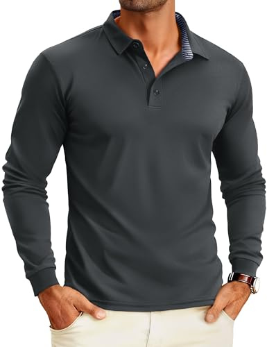 MAGCOMSEN Men's Long Sleeve Polo Shirts Quick Dry Golf Sport Tops Breathable Lightweight Work Shirts with 3 Boutons