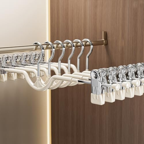 Juego de 10 Perchas de Metal para Pantalones y Faldas, con Pinzas Ajustables Antideslizantes, Ahorran Espacio, Perchas Pinzas para Jeans y Ropa
