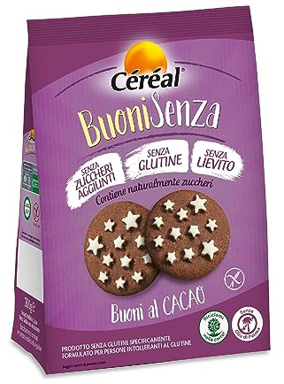 Céréal Buoni senza al Cacao, Biscotti Frollini Stelle al Cacao senza Glutine, senza Lievito, senza Zuccheri Aggiunti