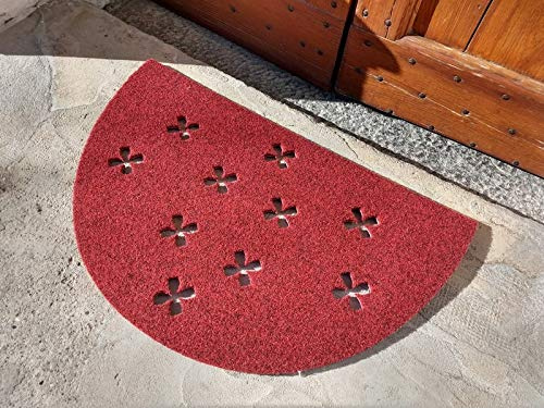 TappetoSuMisura Deco Fiori Rosso Mezzaluna Zerbino Ingresso Antiscivolo Drenante Lavabile Ad Acqua al 100% 90x60 cm