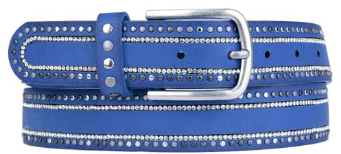 Zakatte • Damen Nietengürtel aus Kunstleder mit Strass bis 105 cm Damengürtel Taillengürtel Jeansgürtel Hüftgürtel Bikergürtel BS032