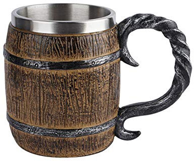 Wood Imitation Barrel Beer Mug, 20oz Pirate Viking Cup Medieval Tavern Wood Tankard for Bar Restaurant Home Decor