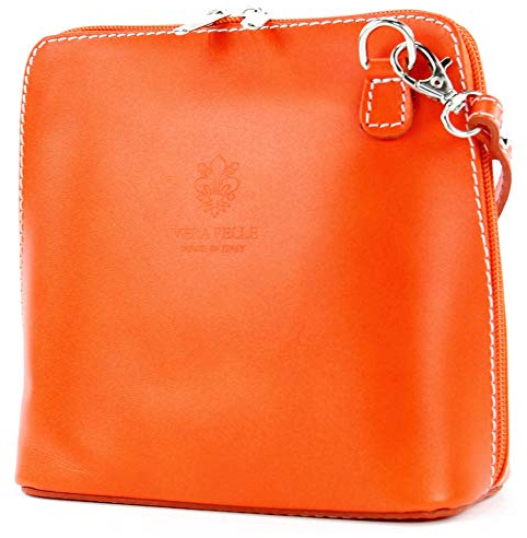 modamoda de - T94 - ital kleine Umhängetasche aus Glattleder, Farbe:Orange
