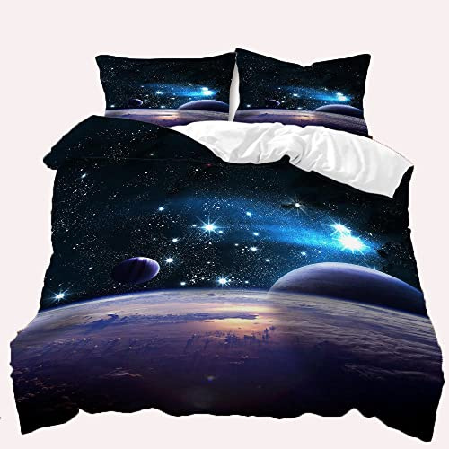 TULTOAP Bettwäsche Galaxie 135x200 3D Universe Starry Planet Weltall Bettbezug Lila Blau Universum Thema Bettwäsche Set für Erwachsene Teenager Kinder (Galaxie B,220 x 240 cm)