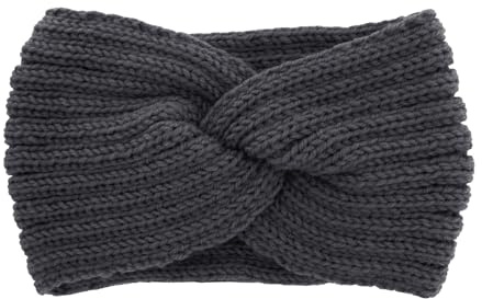 axy Damen Strick Stirnband mit Twist Knoten, Winter Haarband, Headband gestrickt Haarband (Dunkelgrau)