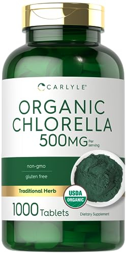 Carlyle Chlorella Tablets Organic 500 mg | 1000 Count | Vegetarian, Non-GMO, and Gluten Free Supplement