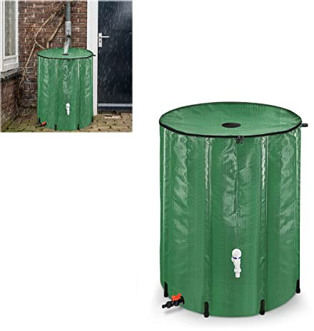 VA-Cerulean Serbatoio dell'acqua piovana pieghevole da 500 l, serbatoio dell'acqua piovana, serbatoio dell'acqua piovana con valvola di regolazione e rubinetto, cisterna, verde