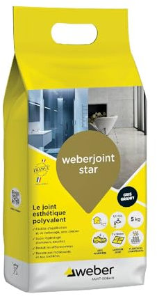 Weber Mortero sello decorativo repelente al agua, especial interior y exterior, ancho 2 a 10 mm, 5 kg, gris granito, WEBERJOINT STAR
