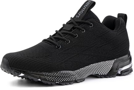 Hitmars Mens Trainers Ladies Running Shoes Mens Trail Running Gym Outdoor Sports Shoes Lightweight Fashion Sneakers Black N1 Size 11UK=46EU