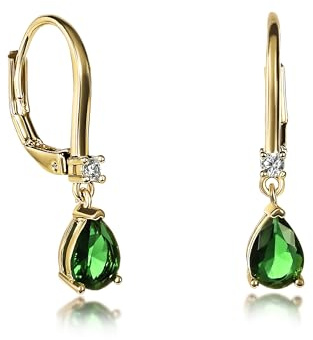 Zavana Kleine Tropfen-Ohrringe für Damen und Teenager-Mädchen, Zierliche Ohrhänger mit Birnenförmigem Stein, Silber oder Gold, Elegante Ohrringe mit Klappverschluss