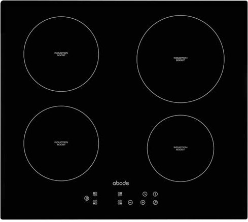 Abode Induction Hob 59cm Ceramic Cooktop with 4 Cooking Zones, Electric 9 Power Levels, Touch Control & Easy Clean, Safety Cut Off, Timer & LED Display, Child Lock & Pan Auto Detect Feature A60IH301B