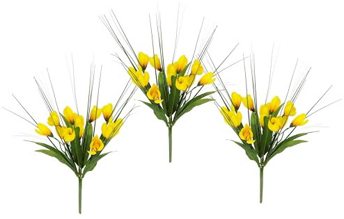 Cespuglio di croco con erba, 25 cm, set da 3 pezzi, a forma di croco artificiale, piccola pianta, decorazione primaverile, fiore primaverile, decorazione floreale, decorazione pasquale, nido di