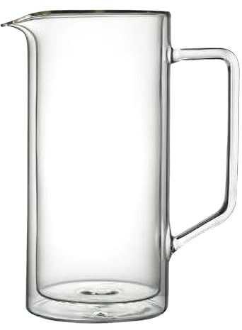 Double Wall Glass Water Jug - 1 Litre Glass Jug with Handle & Pour Spout, Borosilicate Glass Pitcher, for Hot & Cold Drinks - Tea, Juice & Water
