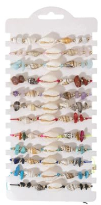YAFULG 12 Pcs Muschel Armband und Fußkette, Natürliche Kauri Muschel, Damen, Für Valentinstag und Weihnachten (Mehrfarbig, B)