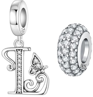 PANPOKI Letter Charms Silber Alphabet Initial Charms Bead für Armbänder Anhänger Schmuck Europäische Armbänder Halsketten Schmuck Geschenk für Damen (L Set)