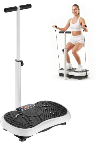 GartistGo Exercise Vibration Plate with Adjustable Handles, Bluetooth Speaker, 120 Speed Levels, 2 Resistance Bands, ABS Anti-Slip Platform for Whole Body Workout Home Fitness