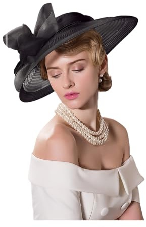 Sombrero de Boda Tocados Elegantes for Fiestas de té Kentucky, Sombreros Blancos for Bodas for Mujeres, Fedora ala Ancha, for Vestidos Iglesia for Damas para Boda(Black)