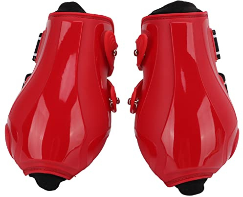 CUOFYUNL Rote Hindernis-Beinschutzstiefel für Pferde, Pferdegamaschen, PU-Hartschale, elastische Neopren-Hintersehnenstiefel (rote Hinterbeine XL)