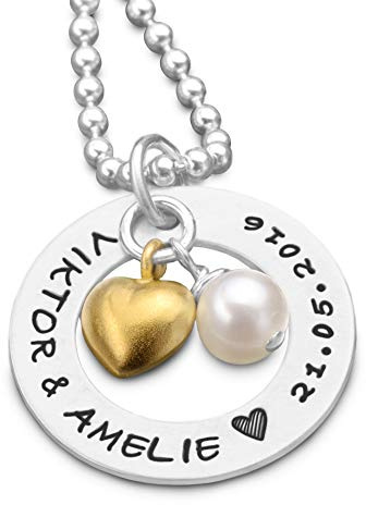 Kette mit Namen HEART & PEARL 925 Silber Partnerkette mit Gravur