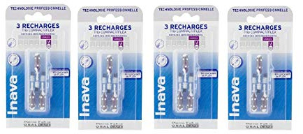Inava Brossettes 3 Recharges Trio Compact violet - 6 à 4 mm Espace Interdentaire Large lot de 4 x 3 = 12 recharges
