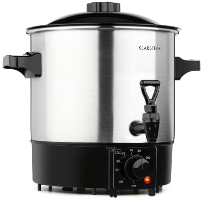 Klarstein Biggie Eco - Olla para mermeladas y dispensador de bebidas, 1000 W, 30-100 °C, 9 litros de volumen, grifo, luces de control, incluye rejilla