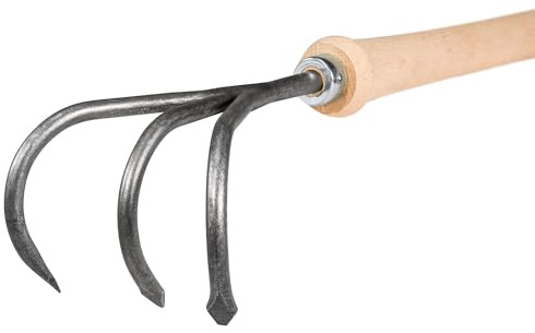 IDEAL Grubber 3-Zinken mit Buchenstiel 40 cm | spezialgehärteter Vergütungsstahl, handgefertigt & extra stabil | Zur Bodenlockerung & Unkrautentfernung | Premium-Gartengerät Made in Germany