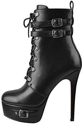 Only maker Plattform Lace Up Boots with Stilettos Booties High Heels Ankle Bukles Straps Blacks Pole Dance Shoes Black EU 41